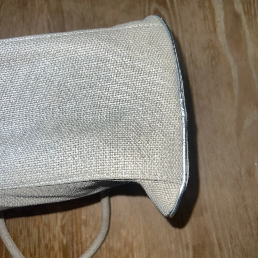 MICHAEL‎ KORS Tote Beige Canvas Silver Shimmer Satchel Bag Purse
